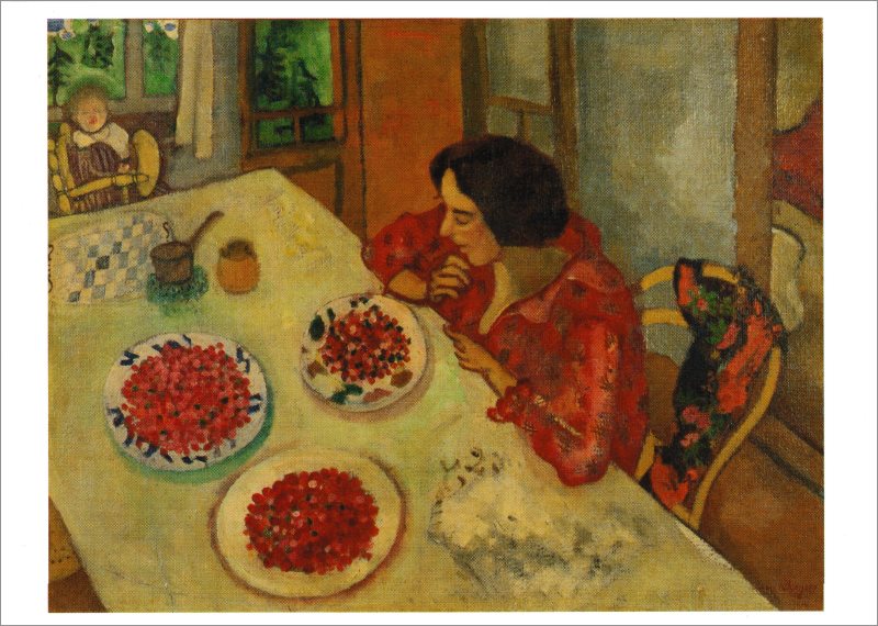Kunstkarte Marc Chagall "Erdbeeren oder Bella und Ida am Tisch"