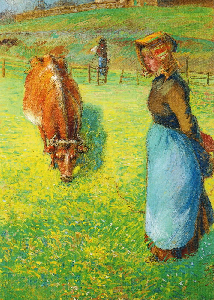 Kunstkarte Camille Pissarro "Bäuerin mit Kuh, Osny"