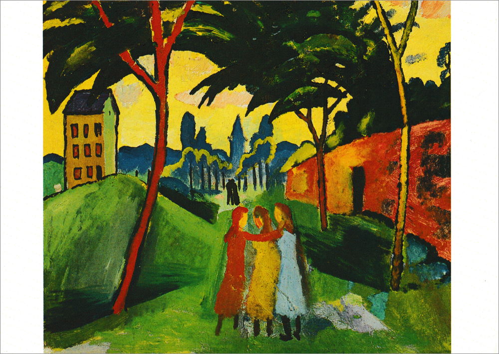 Kunstkarte August Macke "Landschaft mit drei Mädchen" Kunstkarte August Macke "Landschaft mit drei Mädchen"