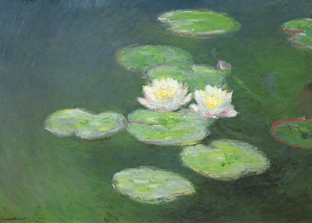 Kunstkarte Claude Monet "Seerosen am Abend"