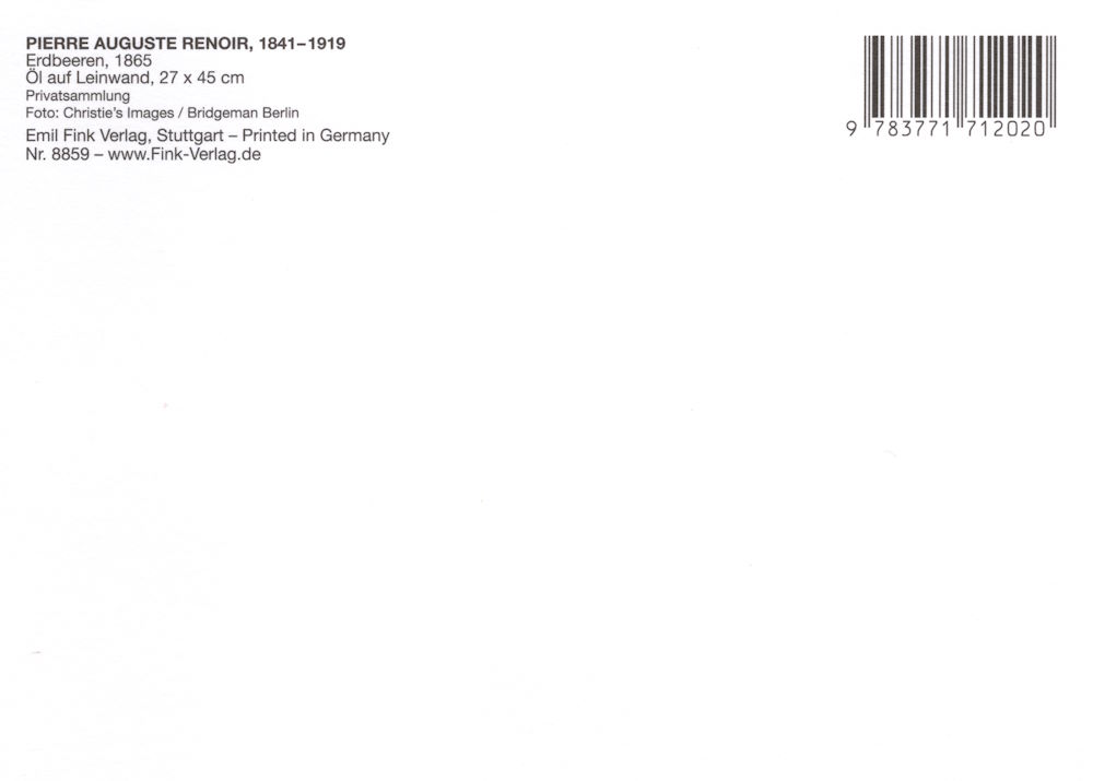 Kunstkarte Pierre Auguste Renoir "Erdbeeren" (Rückseite)
