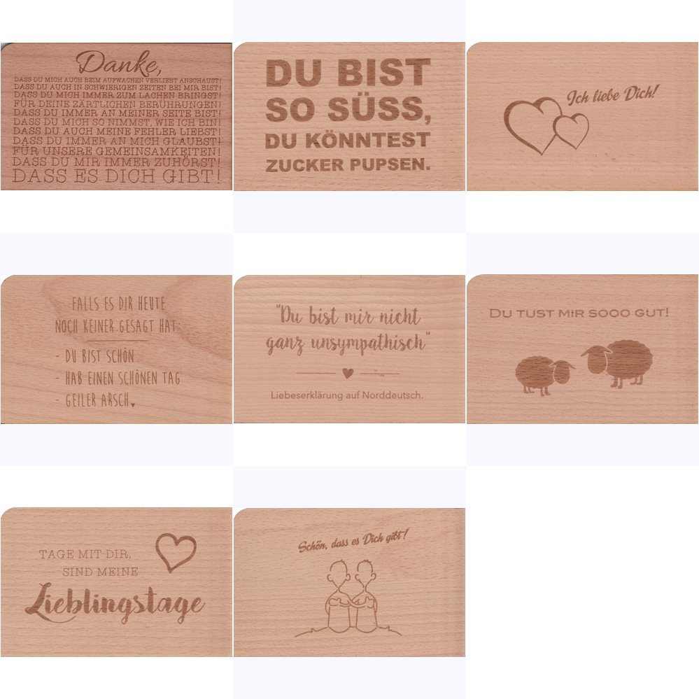 Holzpostkarten-Set "Ich liebe Dich!"