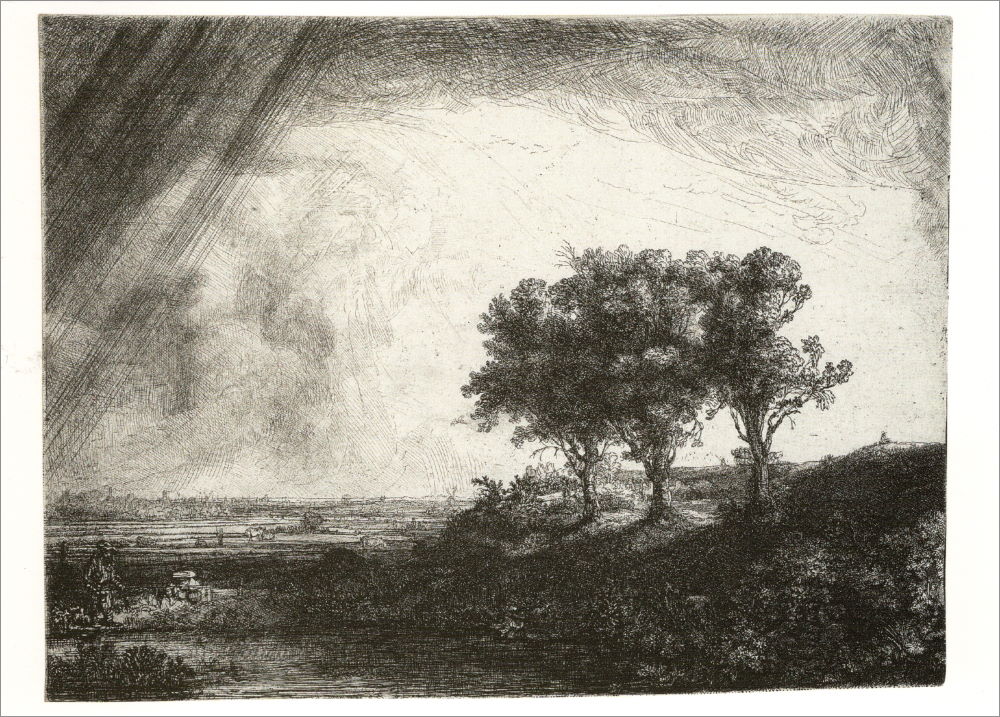 Kunstkarte Rembrandt "Die Landschaft mit den drei Bäumen"