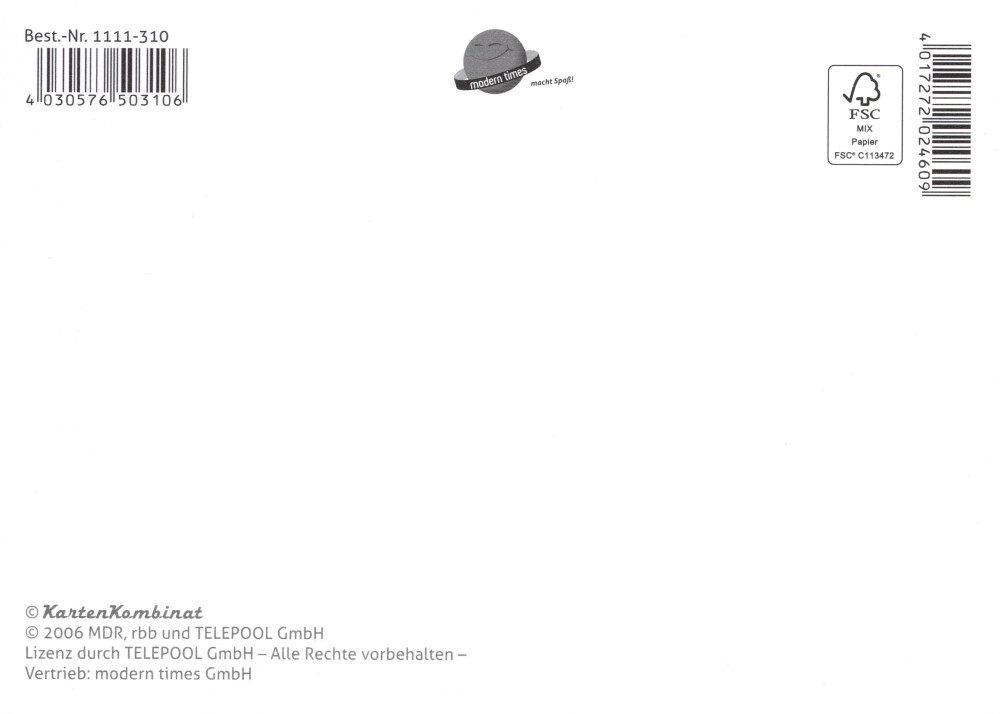 Postkarte "Unser Sandmännchen: Sandmännchen im fliegenden Koffer"