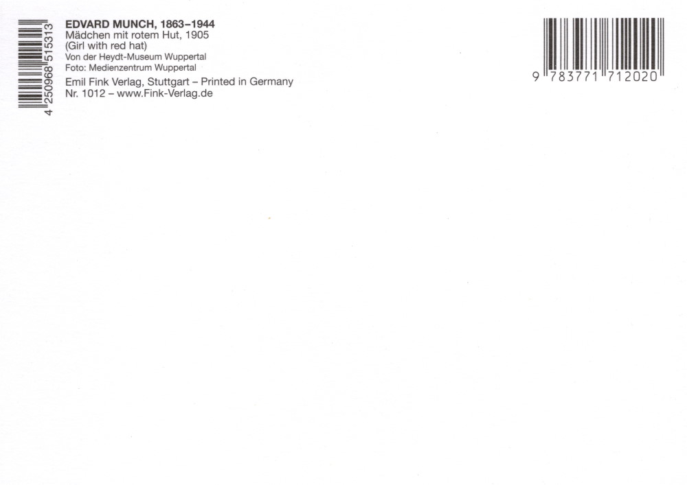 Kunstkarte Edvard Munch "Mädchen mit rotem Hut" (Rückseite)