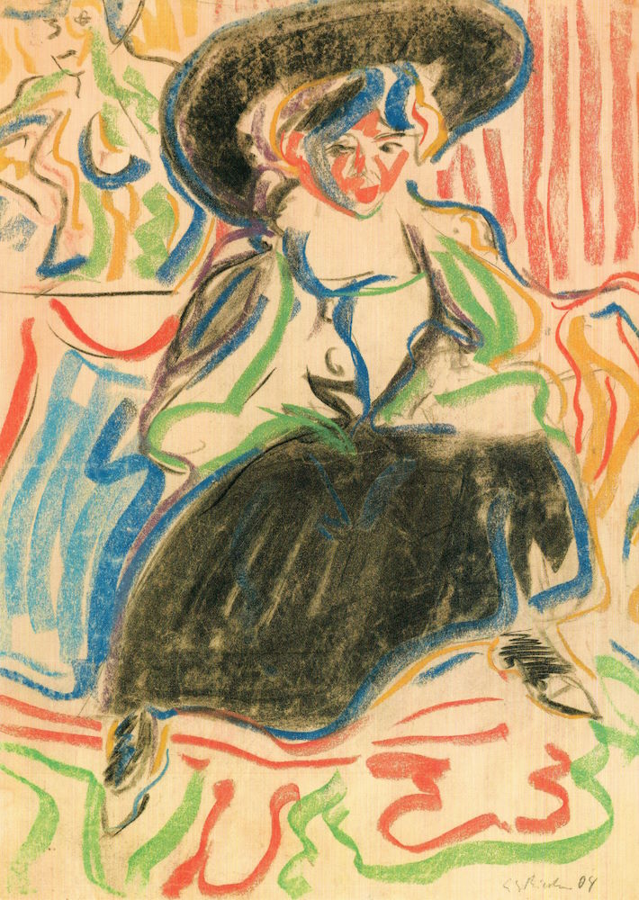Kunstkarte Ernst Ludwig Kirchner "Sitzendes Mädchen mit Hut"