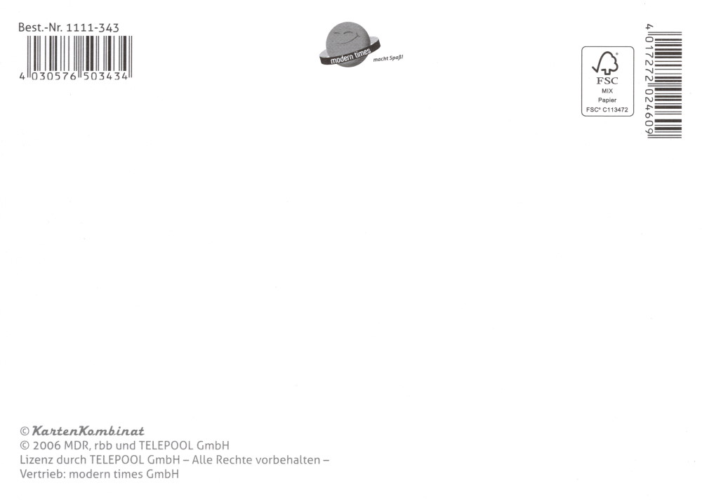 Postkarte "Unser Sandmännchen: Sandmännchen vor blauem Hintergrund"