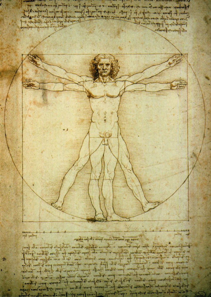 Kunstkarte Leonardo da Vinci "Proportionsschema der menschlichen Gestalt"