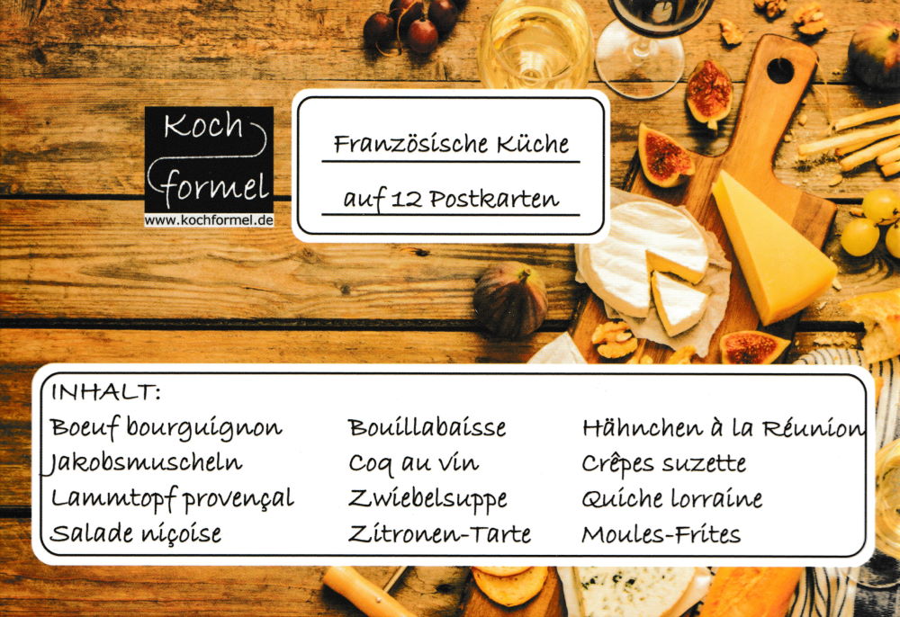 Komplett-Set "Französische Küche auf 12 Rezept-Postkarten"