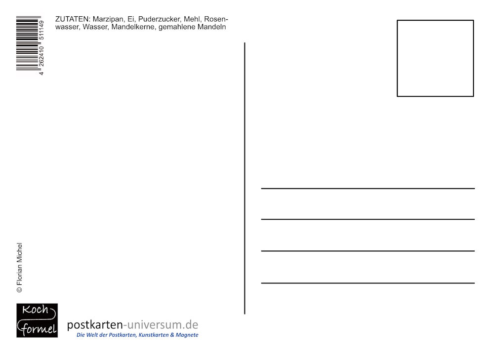 Rezept-Postkarte "Weihnachtsgebäck: Bethmännchen" (Rückseite)