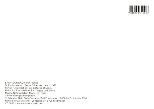 Kunstkarte Salvador Dalí "Teilhalluzination: Sechs Bilder von Lenin" (Rückseite)