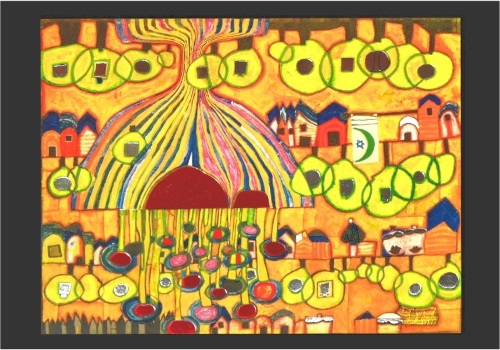 Kunstkarte Hundertwasser "Positive Seelenbäume - Negative Menschenhäuser"