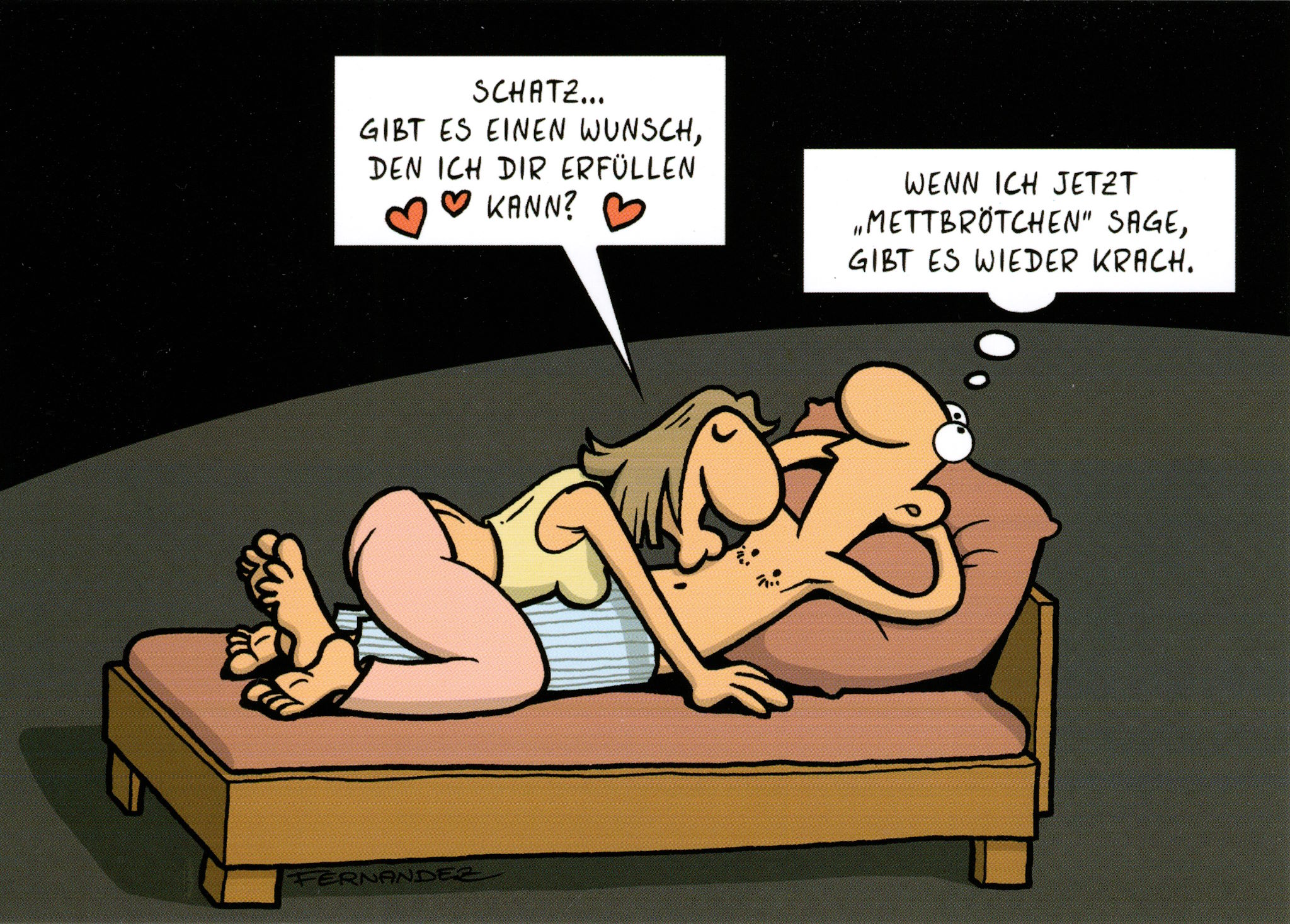 Postkarte Miguel Fernandez "Schatz... Gibt es einen Wunsch, ..."