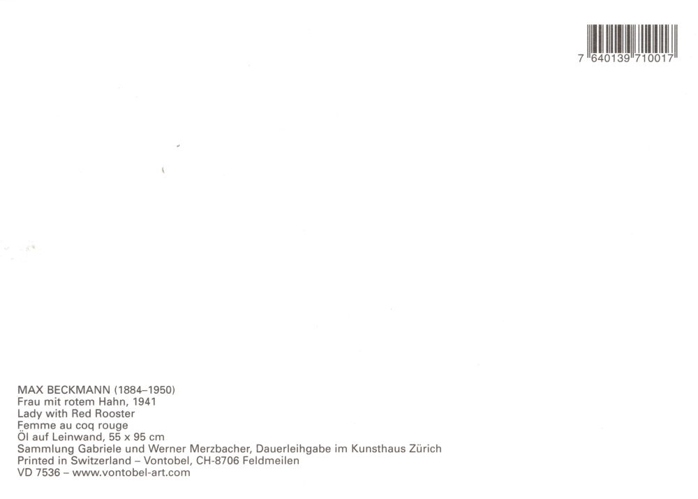 Kunstkarte Max Beckmann "Frau mit rotem Hahn"
