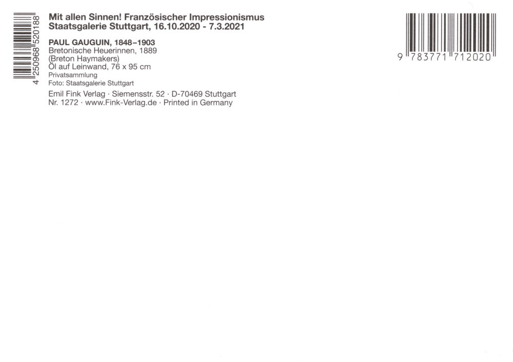 Kunstkarte Paul Gauguin "Bretonische Heuerinnen" (Rückseite)
