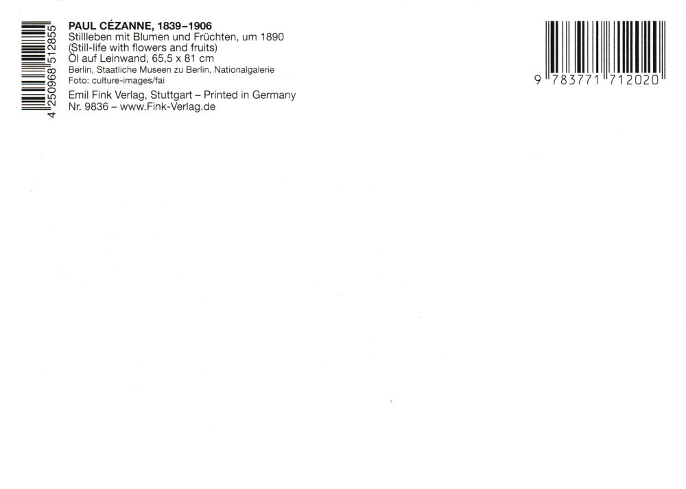 Kunstkarte Paul Cézanne "Stillleben mit Blumen und Früchten" (Rückseite)