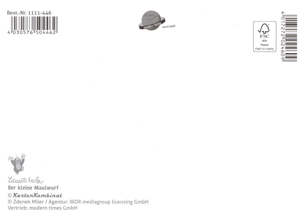 Postkarte "Der kleine Maulwurf schaut aus Maulwurfshügel" (Rückseite)