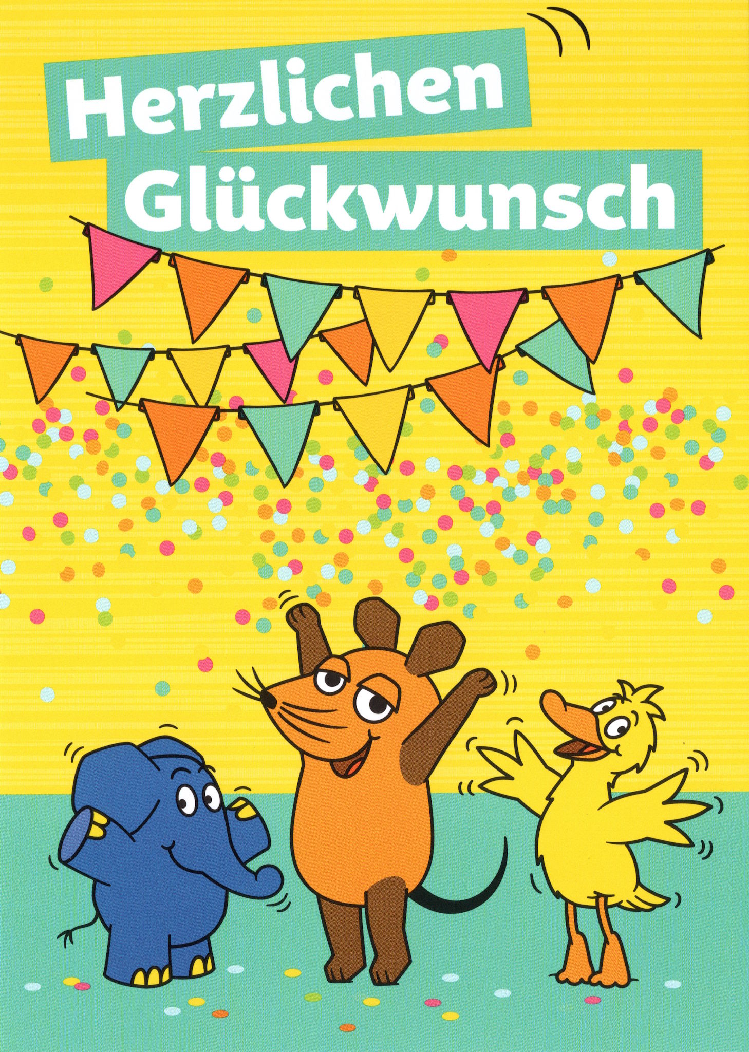 Postkarte "Sendung mit der Maus: Herzlichen Glückwunsch (Maus feiert Party)" Postkarte "Sendung mit der Maus: Herzlichen Glückwunsch (Maus feiert Party)"