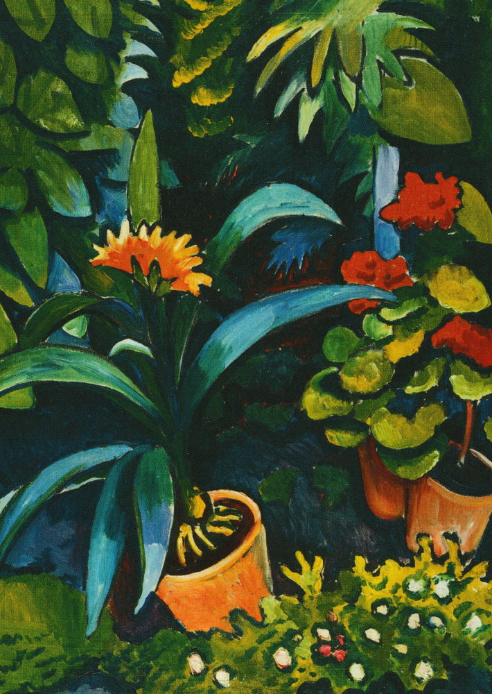 Kunstkarte August Macke "Blumen im Garten, Clivia und Pelargonien"