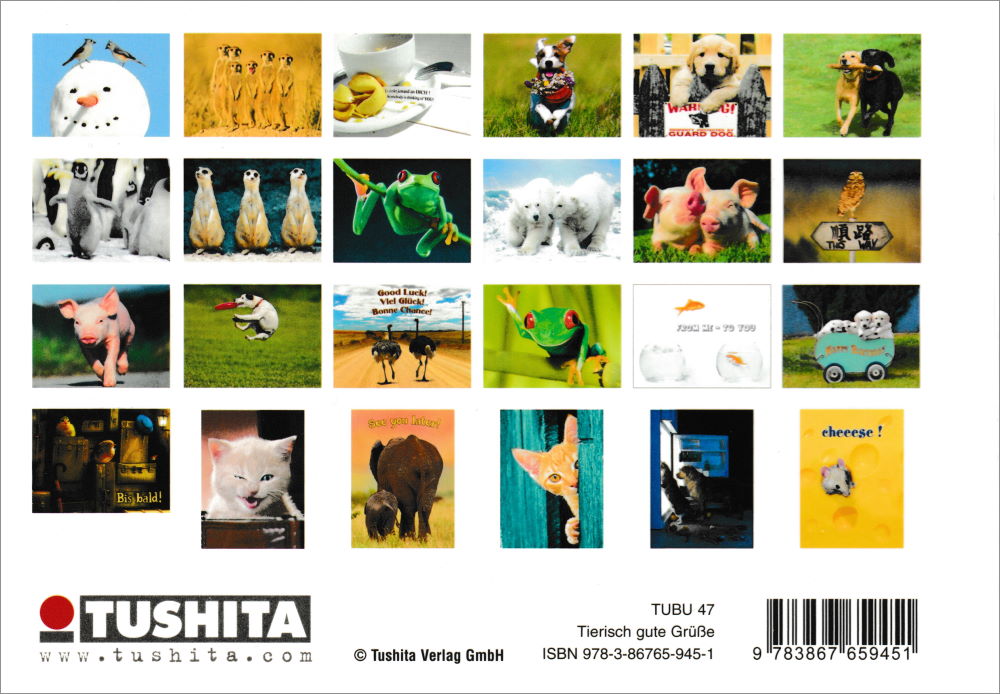 Postkartenbuch "Tierisch gute Grüße" mit 24 süßen Tiermotiven (Rückseite) Postkartenbuch "Tierisch gute Grüße" mit 24 süßen Tiermotiven