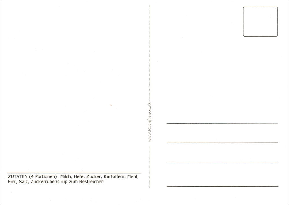 Rezept-Postkarte "Nordrhein-Westfälische Küche: Lippischer Pickert" (Rückseite)
