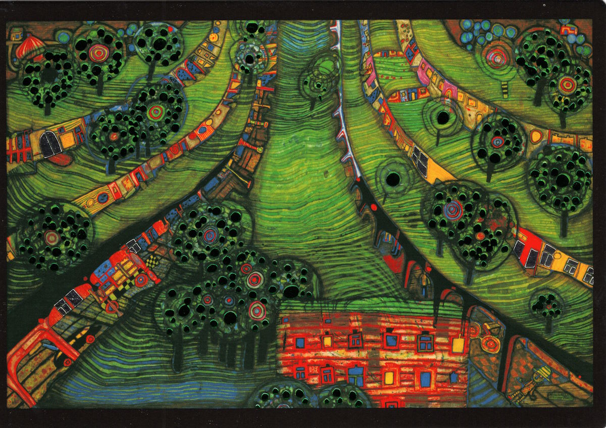Kunstkarte Hundertwasser "Grüne Stadt"