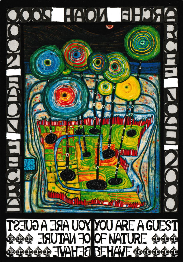 Kunstkarte Hundertwasser "Du bist Gast der Natur - Verhalte Dich entsprechend" Kunstkarte Hundertwasser "YOU ARE A GUEST OF NATURE - BEHAVE"