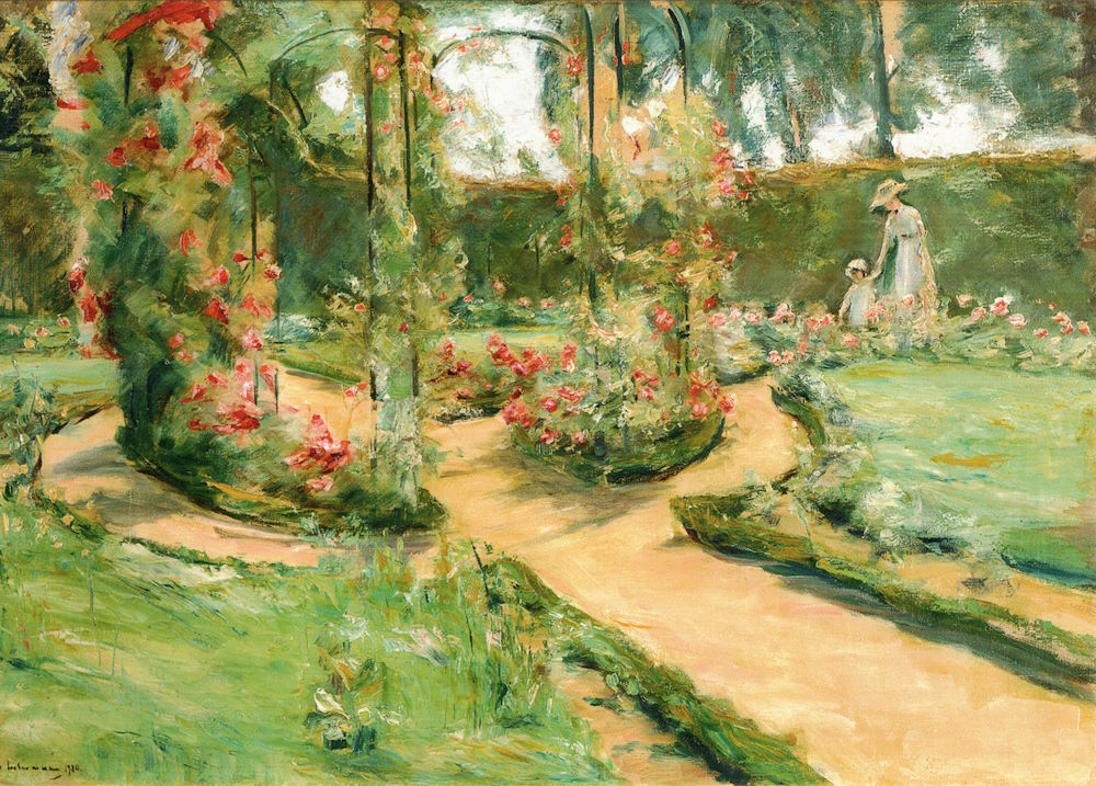 Kunstkarte Max Liebermann "Der Rosengarten in Wannsee mit der Tochter und der Enkelin des Künstlers"