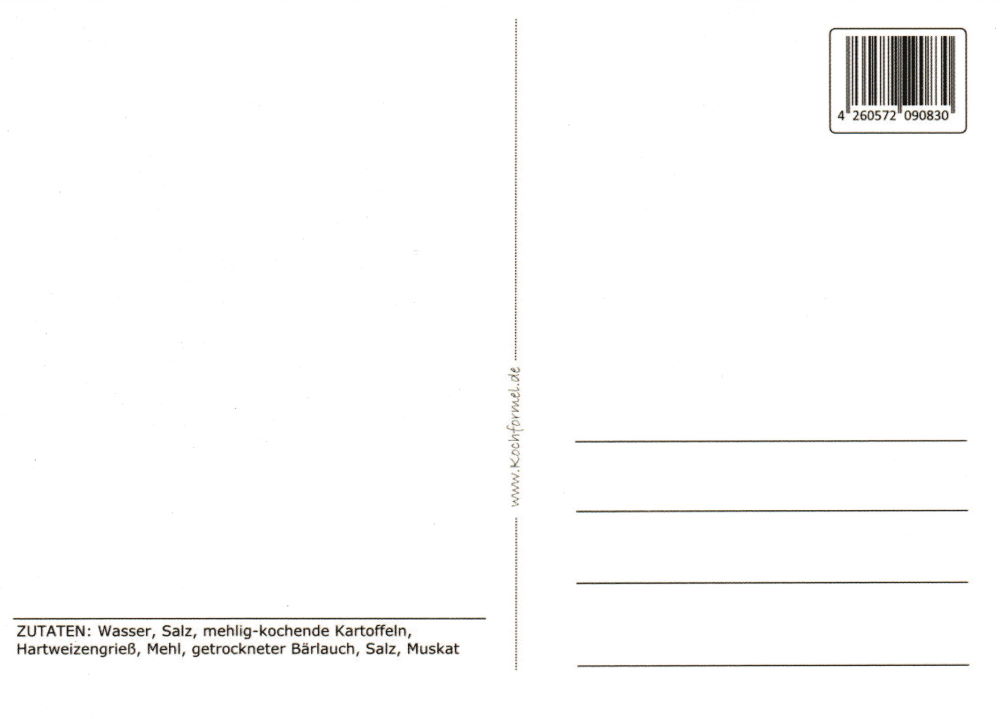 Rezept-Postkarte "Vegetarische Gerichte: Bärlauchgnocchi" (Rückseite)