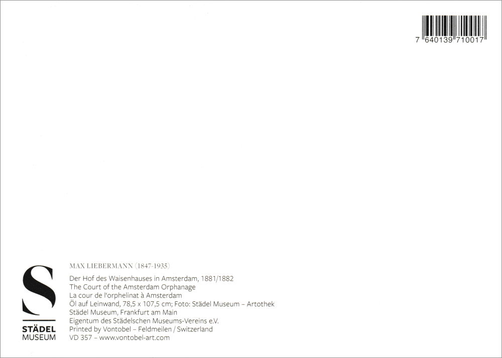 Kunstkarte Max Liebermann "Der Hof des Waisenhauses in Amsterdam" (Rückseite)