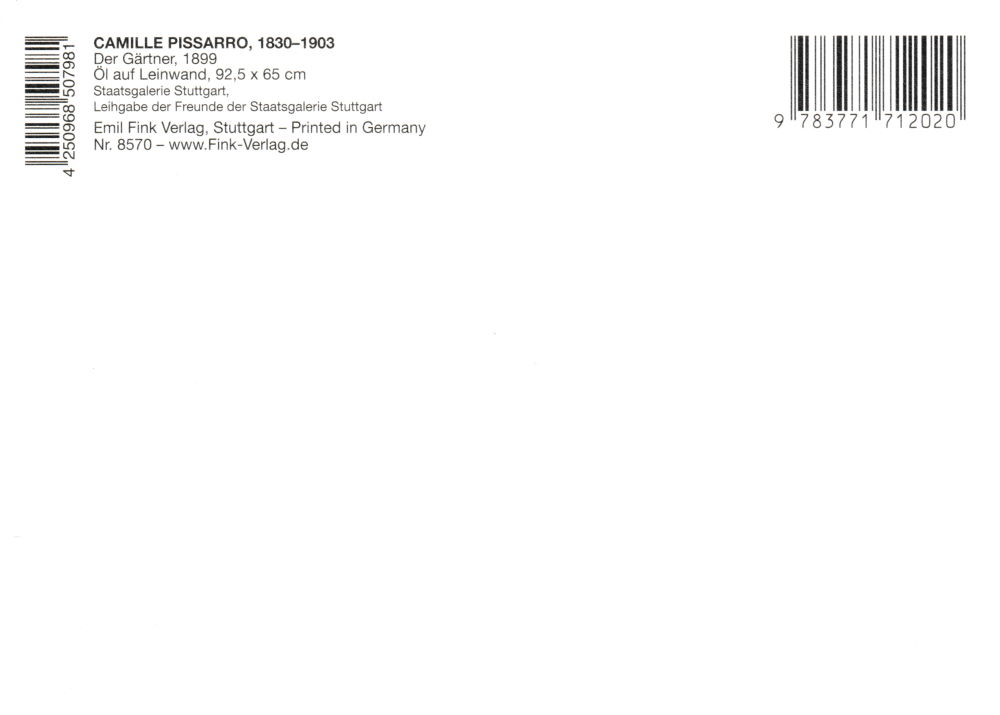 Kunstkarte Camille Pissarro "Der Gärtner" (Rückseite)