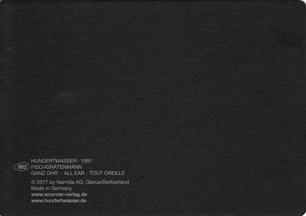 Kunstkarte Hundertwasser "Fischgrätenmann ganz Ohr"