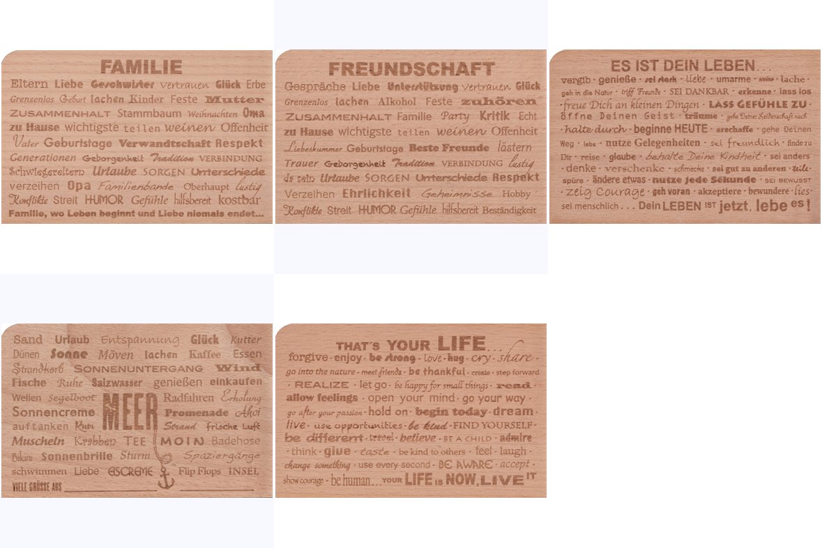 Holzpostkarten-Set "Familie . Freundschaft . Leben"