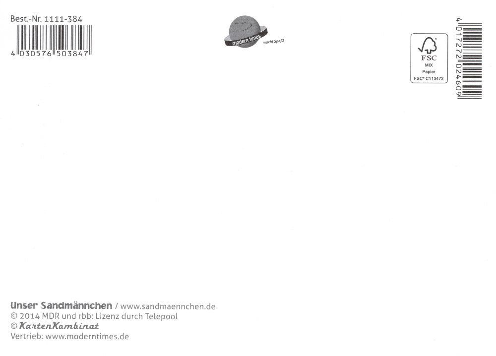 Postkarte "Unser Sandmännchen: Sandmännchen in Raumkapsel" (Rückseite)