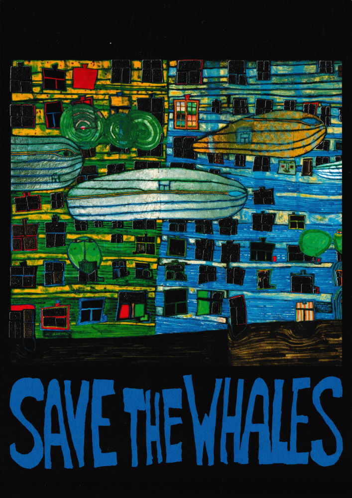 Kunstkarte Hundertwasser "SAVE THE WHALES"