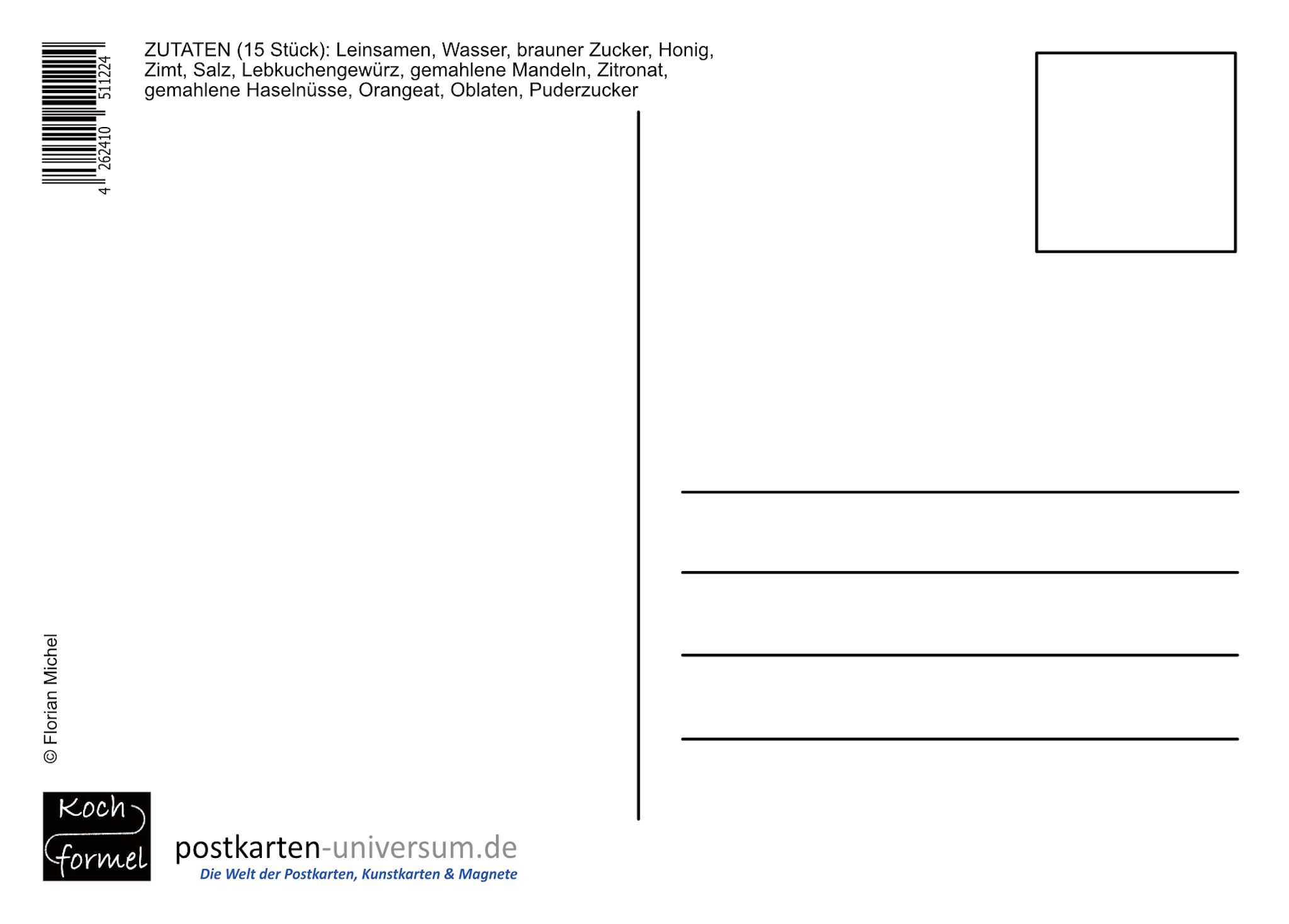 Rezept-Postkarte "Weihnachtsgebäck: Lebkuchen"