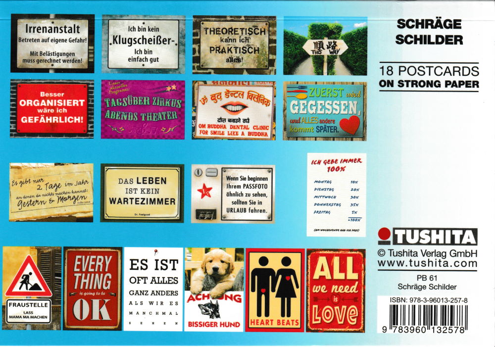 Postkartenbuch "Schräge Schilder" mit 18 witzigen Motiven