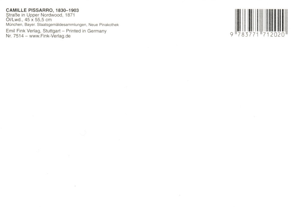 Kunstkarte Camille Pissarro "Straße in Upper Nordwood" (Rückseite)