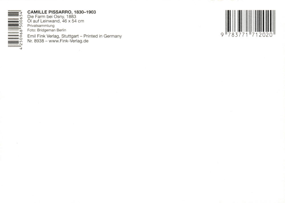 Kunstkarte Camille Pissarro "Die Farm bei Osny" (Rückseite)