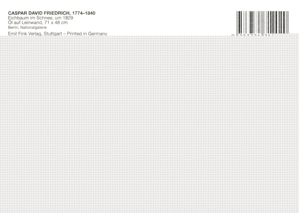 Kunstkarte Caspar David Friedrich "Eichbaum im Schnee" (Rückseite)
