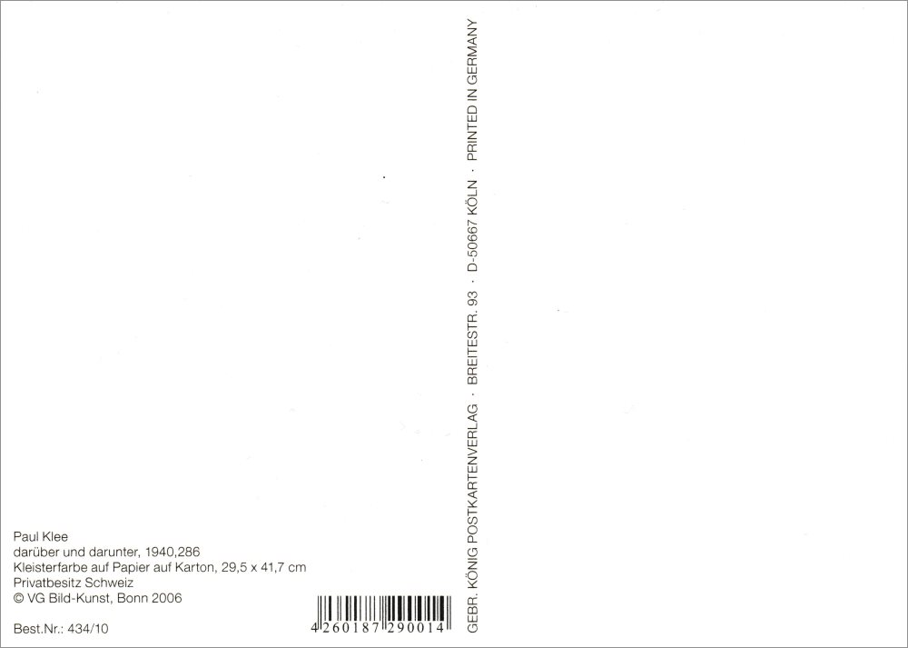 Kunstkarte Paul Klee "darüber und darunter" (Rückseite)