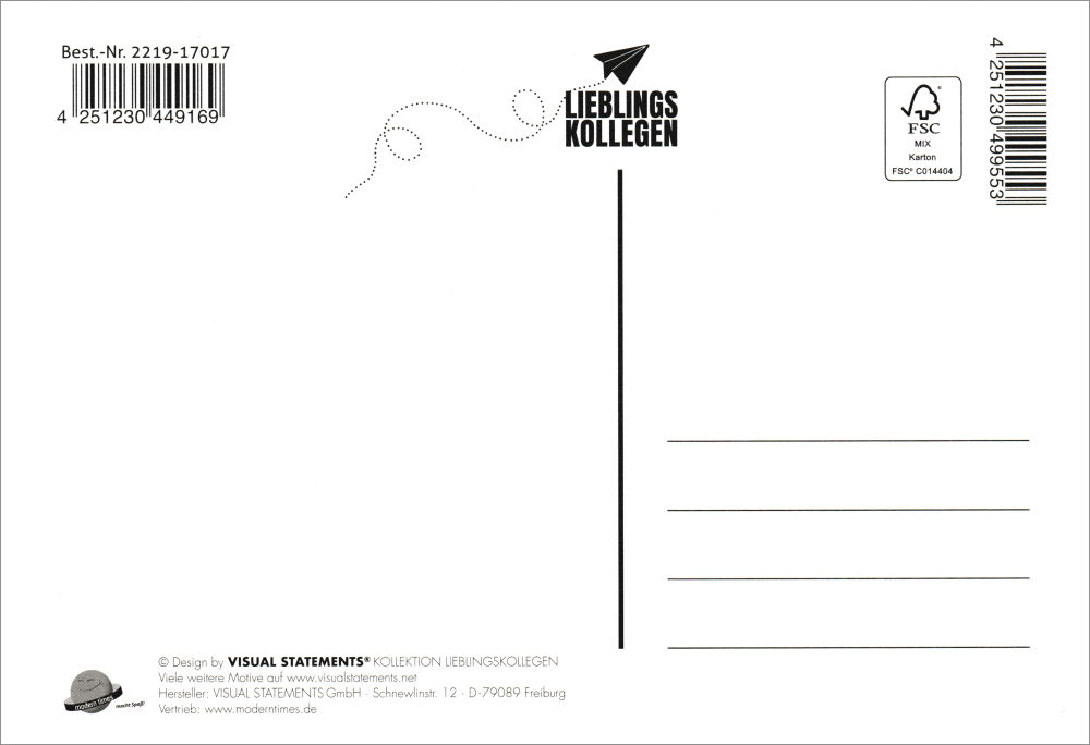 Euroformat-Postkarte "Kollegen, die sagen: Wer feiern kann, ..." (Rückseite)