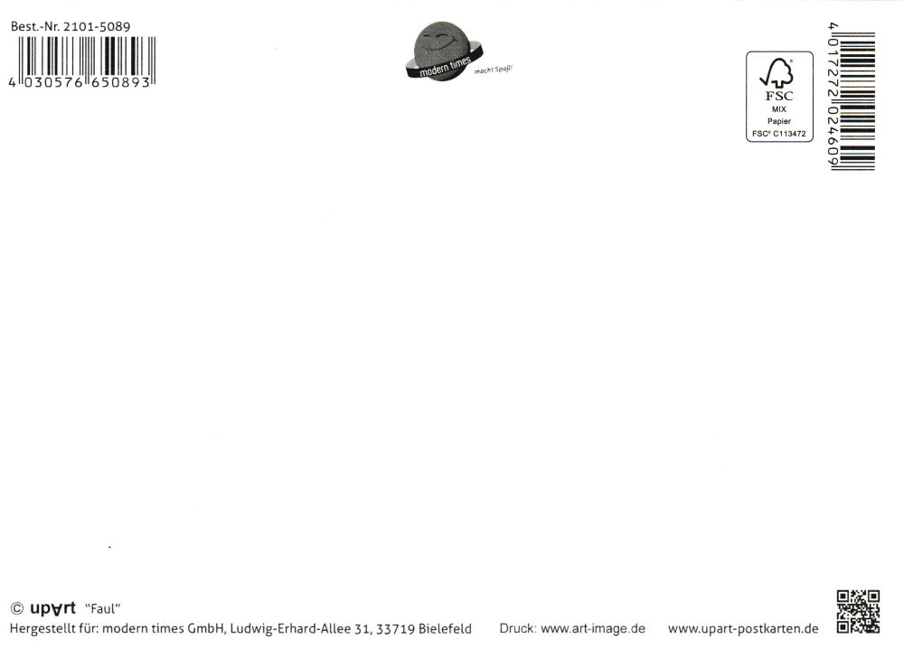 Postkarte "Ich bin nicht faul. Es ist mir nur einfach egal." (Rückseite)