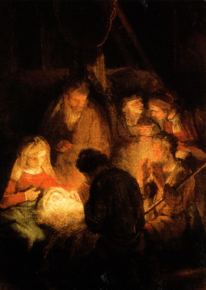 Kunstkarte Rembrandt "Anbetung der Hirten (Ausschnitt)"