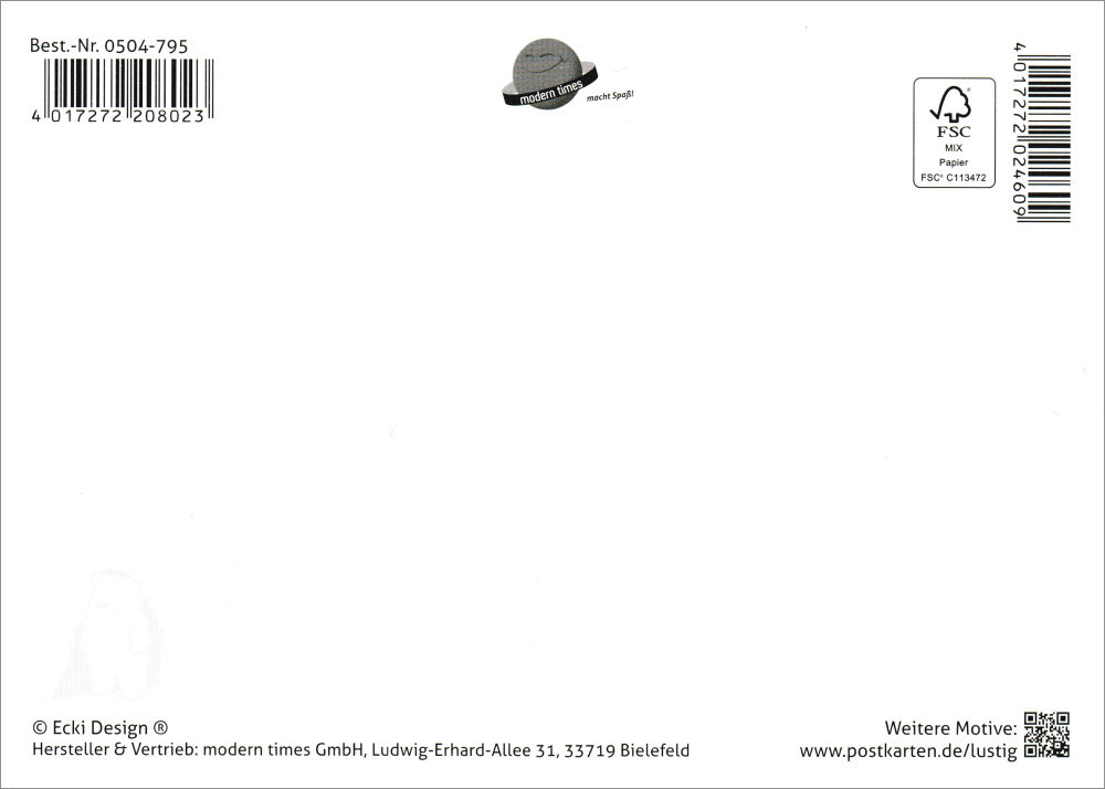 Postkarte "Ich soll dich vom Niveau grüßen." (Rückseite)