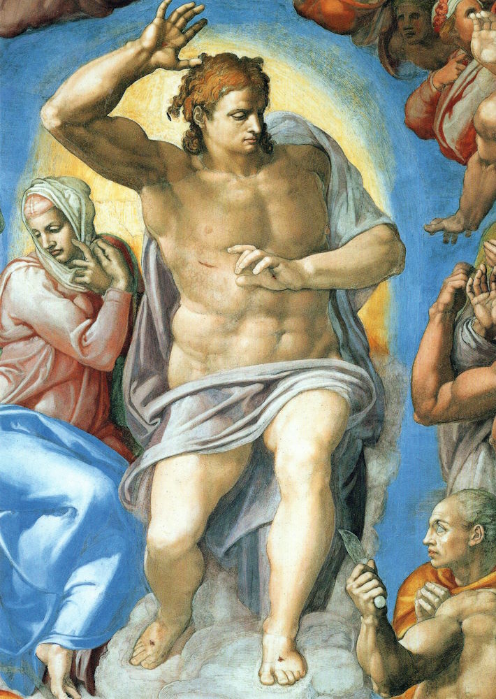 Kunstkarte Michelangelo "Das jüngste Gericht (Ausschnitt: Christus als ...)"