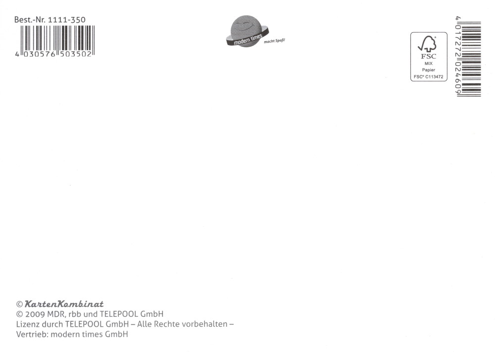 Postkarte "Unser Sandmännchen: Pittiplatsch, der liebe" (Rückseite)