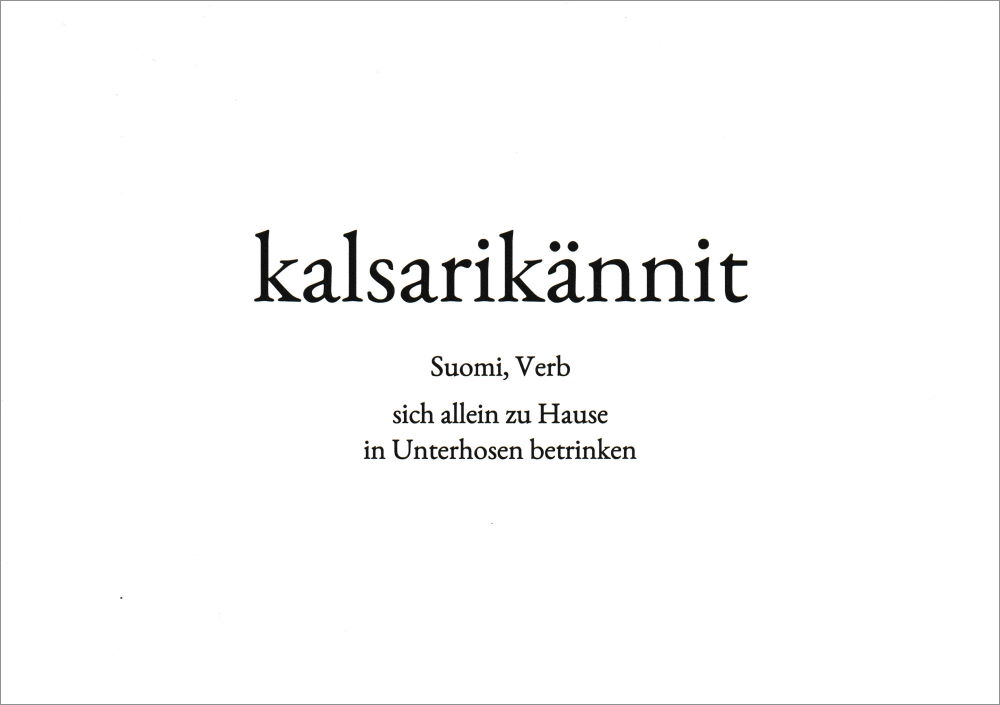 Wortschatz-Postkarte "kalsarikännit" Wortschatz-Postkarte "kalskarikännit"