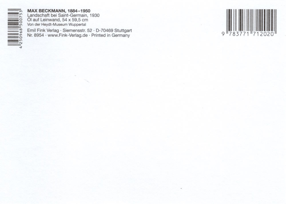 Kunstkarte Max Beckmann "Landschaft bei Saint-Germain" (Rückseite)