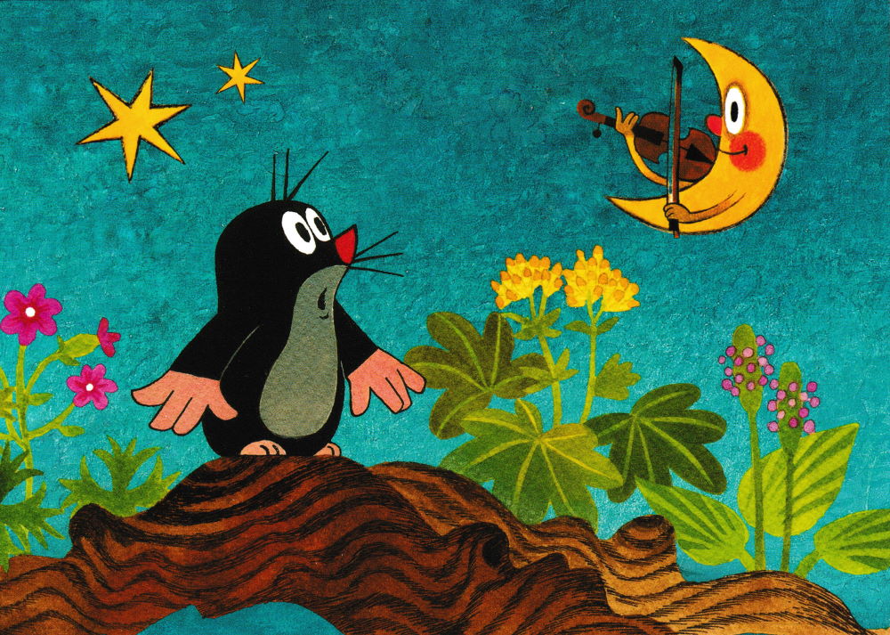 Postkarte "Der kleine Maulwurf und Mond mit Geige" Postkarte "Der kleine Maulwurf und Mond mit Geige"